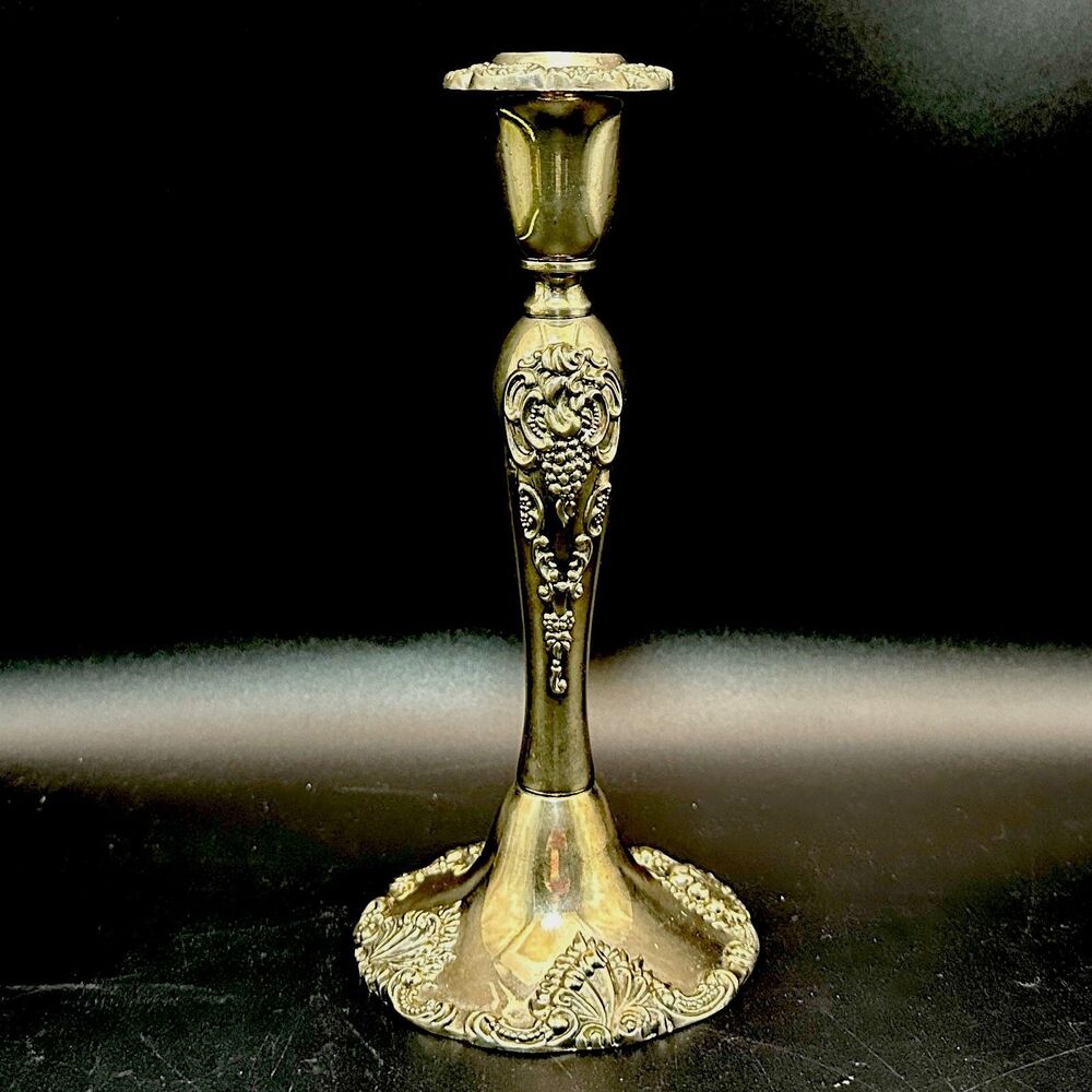 Vintage Godinger Silverplate Candlestick 8.5” Baroque Grape Taper Candle Holder